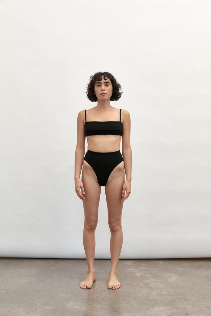 Slowe Ethical Swimwear Sydney 90'S High Waist Bottom Bouclê Black Ziah